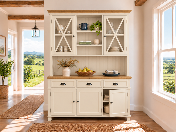 COTTLESLOE (AUSSIE MADE) 5 DOOR / 3 DRAWER BUFFET & HUTCH (DRESSER) / DISPLAY UNIT COLLECTION - ASSORTED COLOURS - STARTING FROM $2499