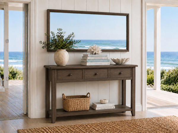 ELEGANCE (AUSSIE MADE) 2 or 3 DRAWER CONSOLE / HALL TABLE WITH MAGAZINE RACK COLLECTION - ASSORTED COLOURS - STARTING FROM $699
