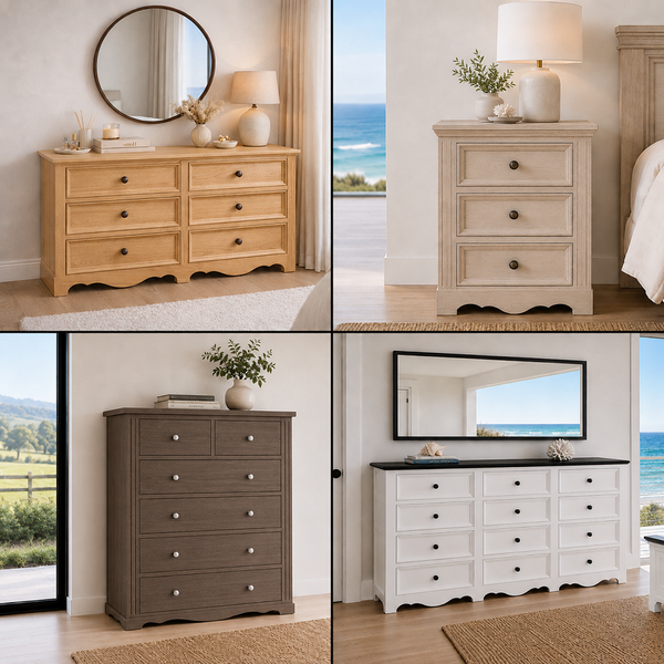 HARRAD (AUSSIE MADE) CHEST OF DRAWERS COLLECTION - ASSORTED COLOURS - STARTING FROM $599