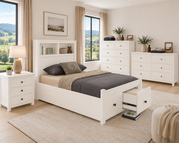 JESSY (AUSSIE MADE) BEDROOM WITH 2 DRAWERS AND BEDHEAD STORAGE COLLECTION - ASSORTED COLOURS - STARTING FROM $999
