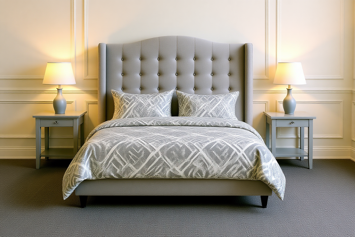 ADORNED (AUSSIE MADE) UPHOLSTERED WINGED BEDROOM COLLECTION - ASSORTED FABRICS AND COLOURS - STARTING FROM $699