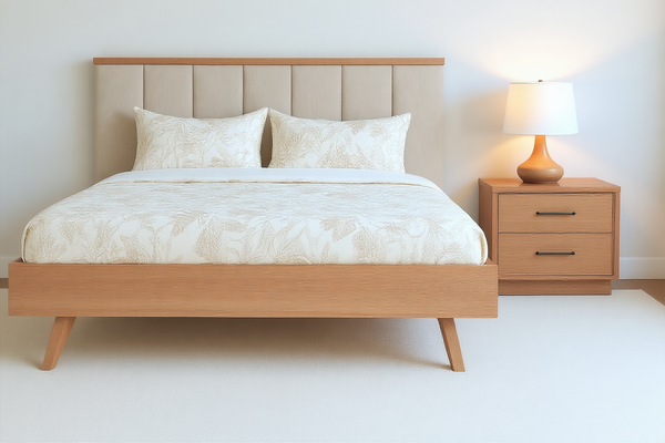 ALEXA (AUSSIE MADE) SCANDI FABRIC AND HARDWOOD BEDROOM COLLECTION - ASSORTED COLOURS - STARTING FROM $2499