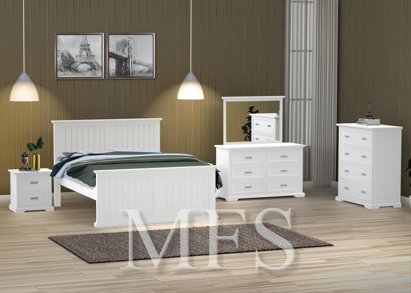 DOUBLE OR QUEEN HAMPTON (CUSTOM MADE) 4 PIECE (TALLBOY) BEDROOM SUITE - ASSORTED COLOURS