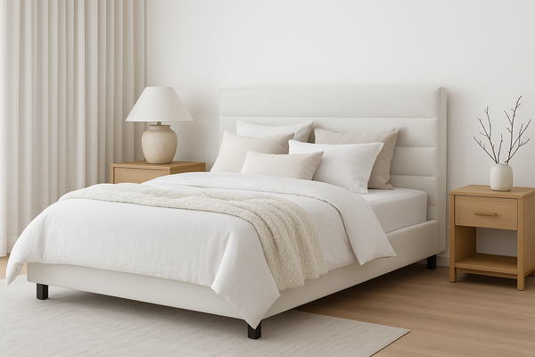 ESTATE (AUSSIE MADE) UPHOLSTERED FLOATING BEDROOM COLLECTION - ASSORTED FABRICS AND COLOURS - STARTING FROM $599