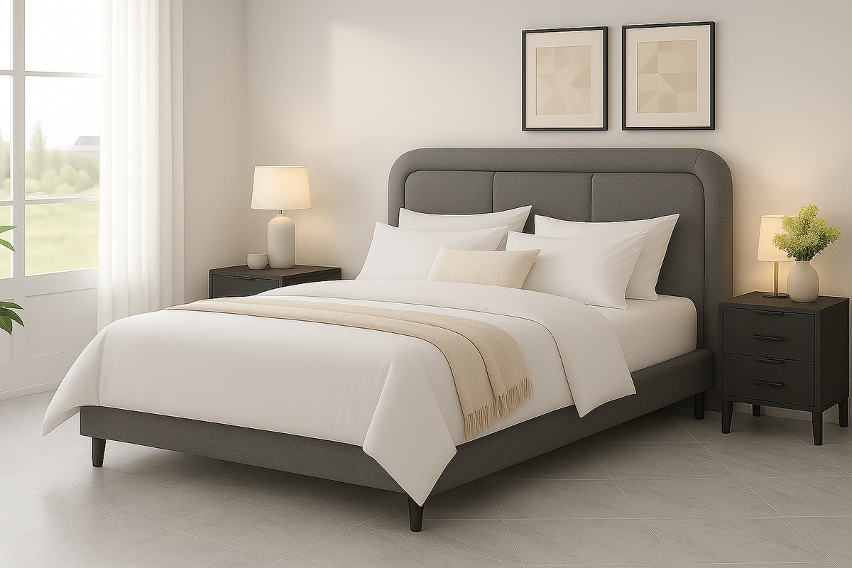 SPIRAL (AUSSIE MADE) UPHOLSTERED BEDROOM COLLECTION - ASSORTED FABRICS AND COLOURS - STARTING FROM $699