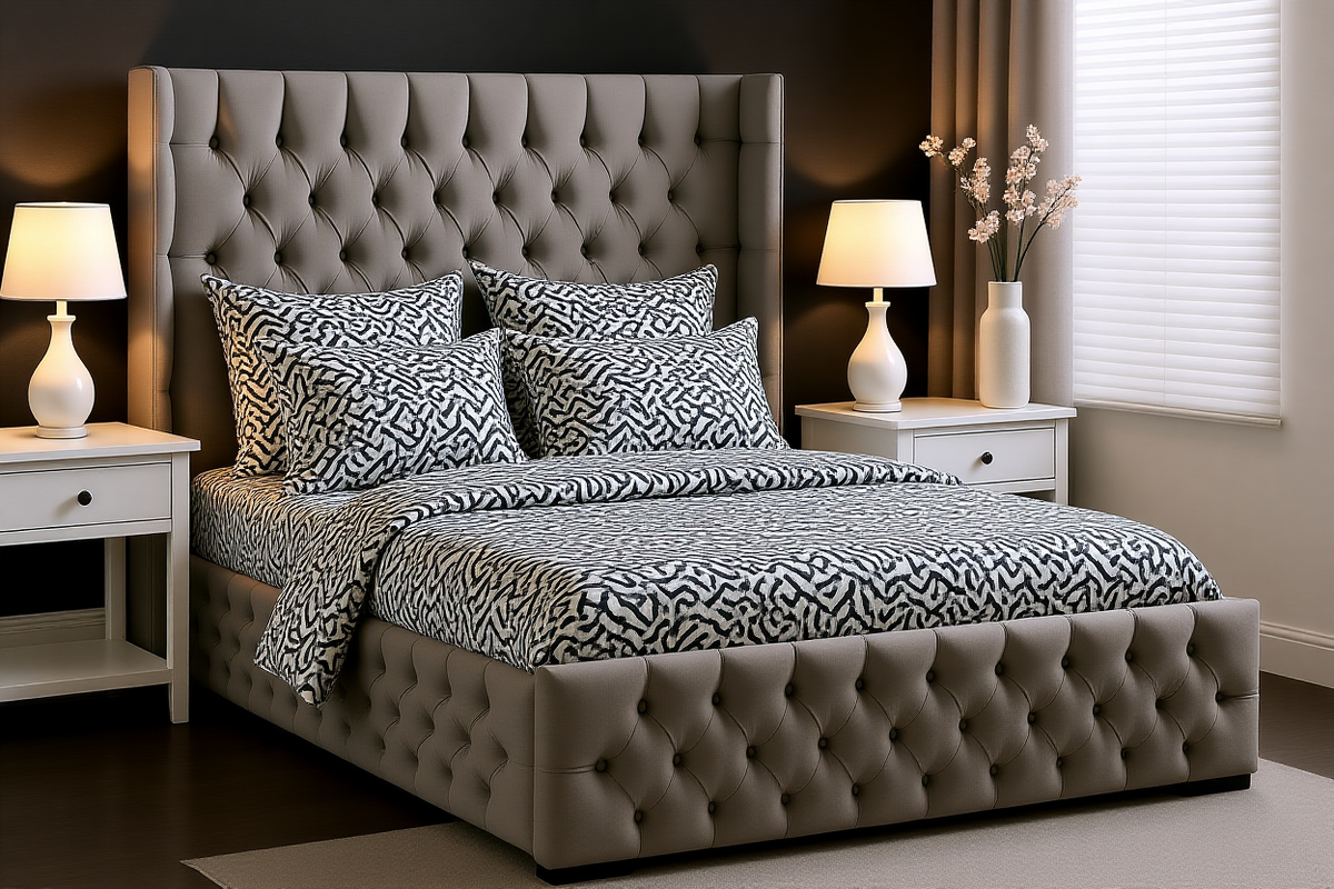 JULIETTE (AUSSIE MADE) UPHOLSTERED CHESTERFIELD WITH WINGS BEDROOM COLLECTION – ASSORTED FABRICS AND COLOURS - STARTING FROM $2999