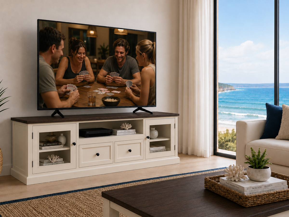 ABBEY (AUSSIE MADE) 2 DOOR / 2 DRAWER LOWLINE TV UNIT COLLECTION - ASSORTED COLOURS - STARTING FROM $1499