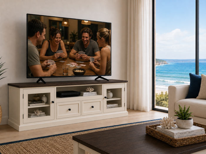 ABBEY (AUSSIE MADE) 2 DOOR / 2 DRAWER LOWLINE TV UNIT COLLECTION - ASSORTED COLOURS - STARTING FROM $1499