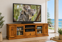 ACE (AUSSIE MADE) 2 DOOR / 3 DRAWER TV UNIT WITH TWIN PULL-OUTS COLLECTION - ASSORTED STAINED COLOURS - STARTING FROM $1499