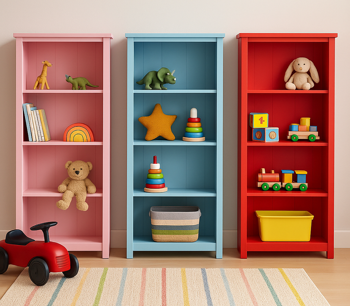 ALANZO (AUSSIE MADE) KIDS HIGHLINE BOOKCASE WITH WIDE T&G BACKING COLLECTION - ASSORTED COLOURS - STARTING FROM $799