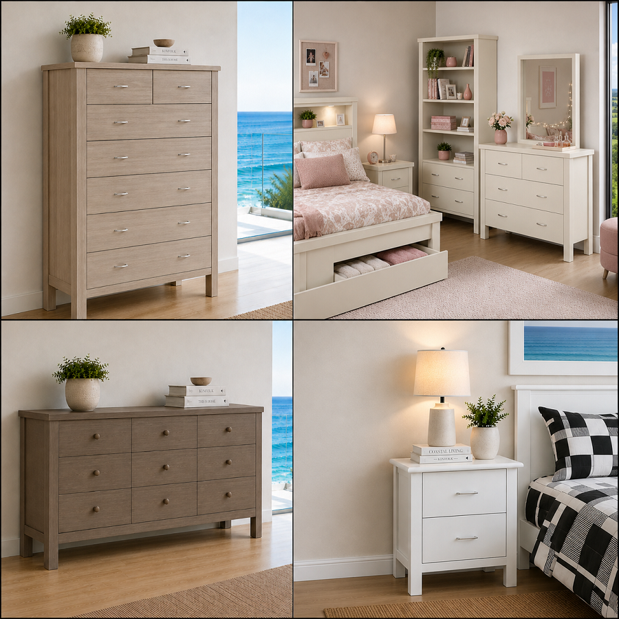 ALODIA (AUSSIE MADE) CHEST OF DRAWERS COLLECTION  - ASSORTED COLOURS - STARTING FROM $399