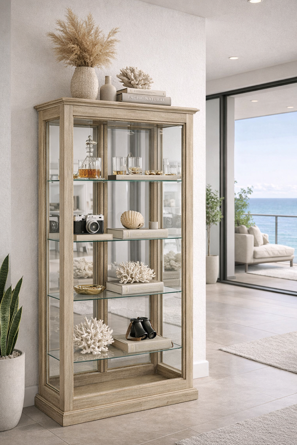 AVA (AUSSIE MADE) 2 SIDE DOORS DISPLAY CABINET WITH MIRRORED BACK CABINET COLLECTION - ASSORTED COLOURS - STARTING FROM $1299