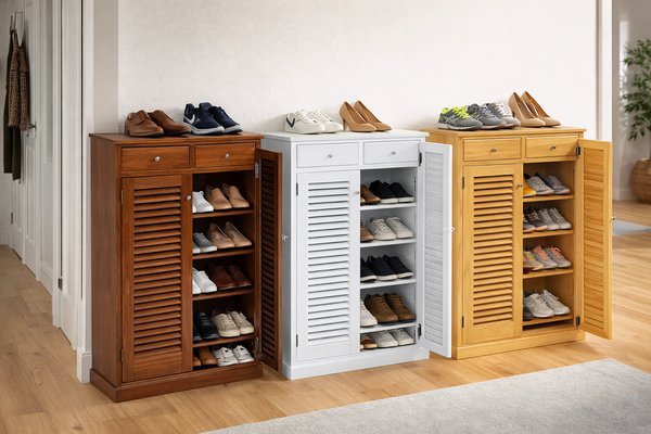BANDY (AUSSIE MADE) SHOE CABINET WITH 2 LATTICE DOORS / 2 DRAWERS COLLECTION - ASSORTED COLOURS - STARTING FROM $799