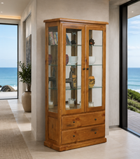 BATHURST (AUSSIE MADE) 2 DOOR / 2 DRAWER DISPLAY CABINET COLLECTION - ASSORTED COLOURS - STARTING FROM $1699