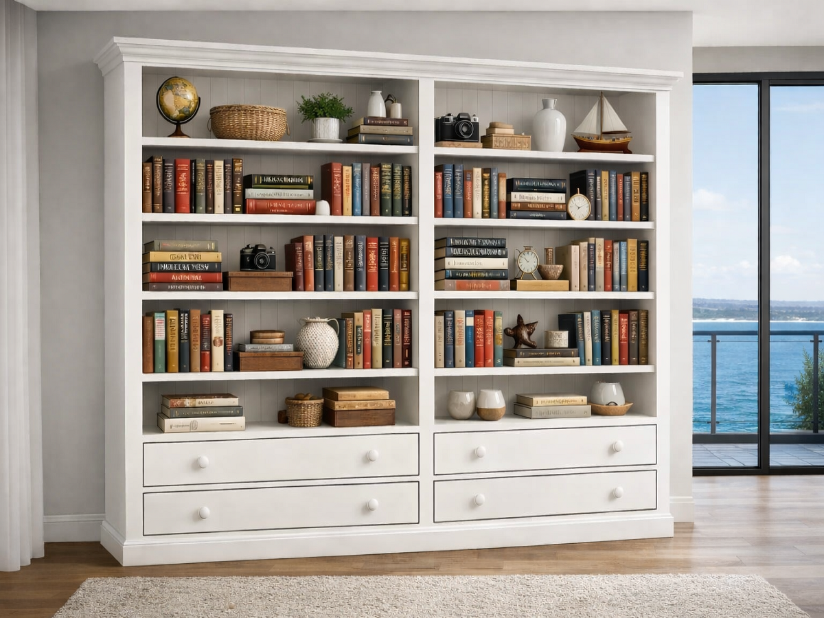 BAYSIDE (AUSSIE MADE) DOUBLE HIGHLINE 4 DRAWER PIGEON PAIRED BOOKCASE COLLECTION - ASSORTED COLOURS - STARTING FROM $1499