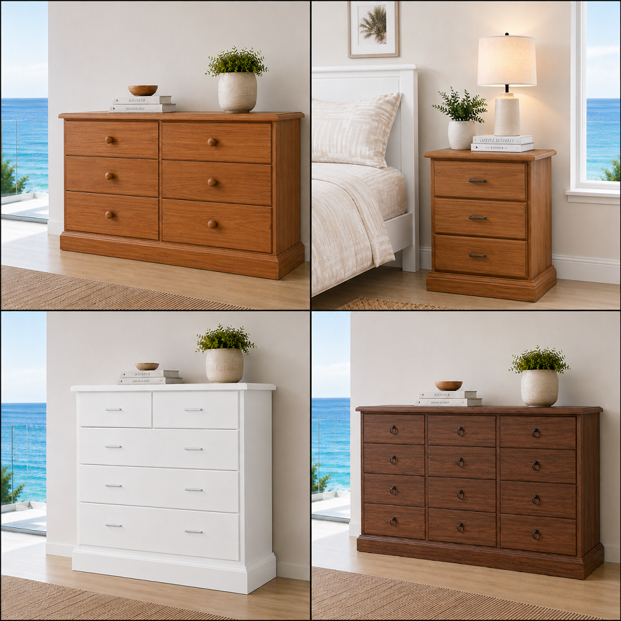 BAYSIDE (AUSSIE MADE) CHEST OF DRAWERS COLLECTION  - ASSORTED COLOURS - STARTING FROM $449