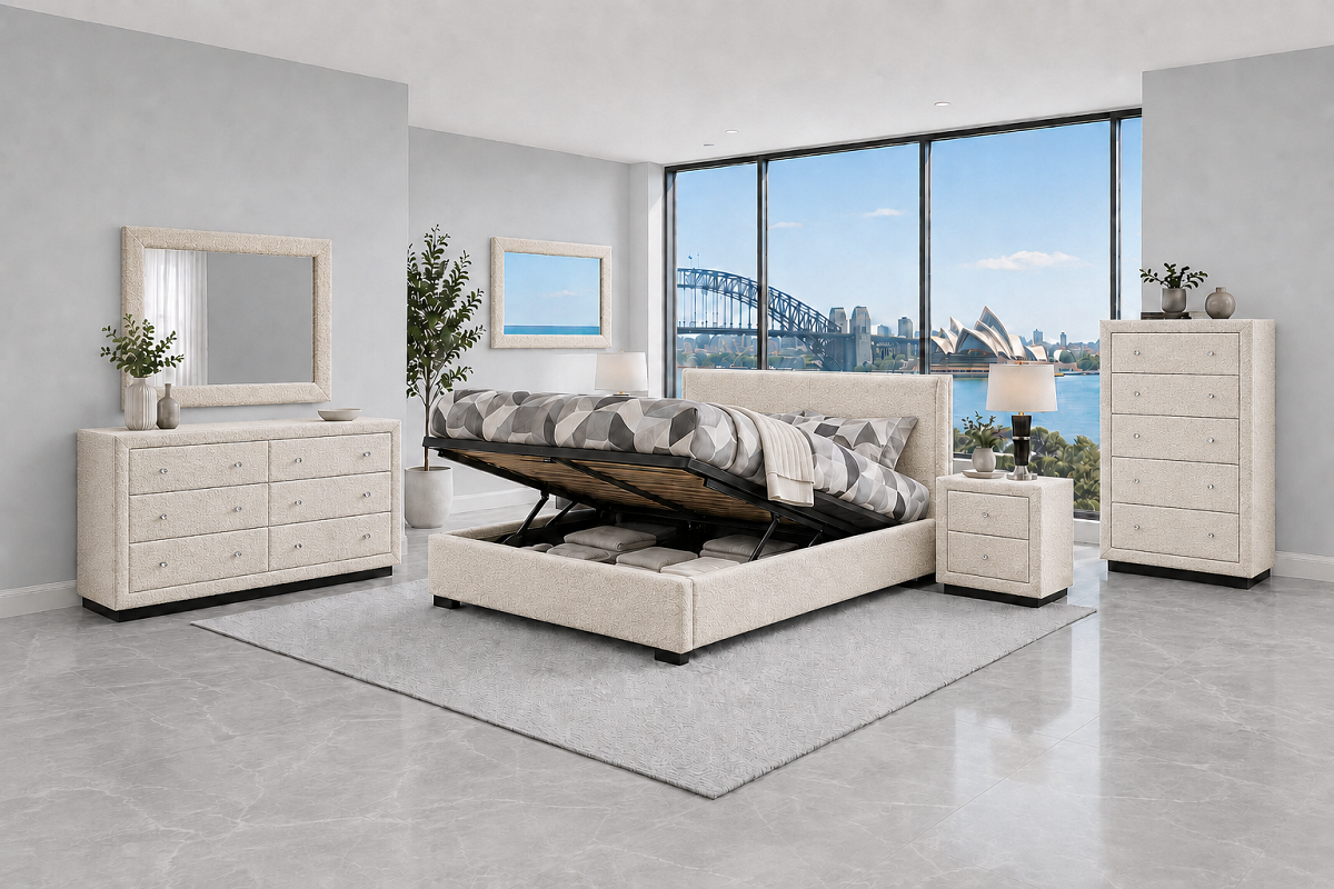 BOONE (AUSSIE MADE) UPHOLSTERED BEDROOM COLLECTION – ASSORTED FABRICS & COLOURS - STARTING FROM $999