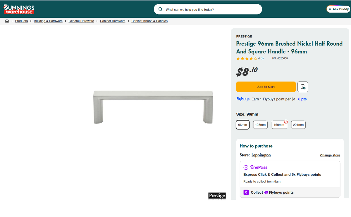 PRESTIGE BRUSHED NICKEL HALLF ROUND & SQUARE 2 POINT HANDLES - NICKEL