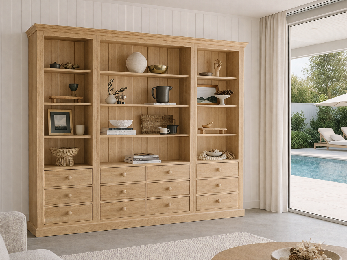 CLAREMONT (AUSSIE MADE) HIGHLINE BOOKCASE PIGEON PAIRED COLLECTION - ASSORTED COLOURS - STARTING FROM $3499