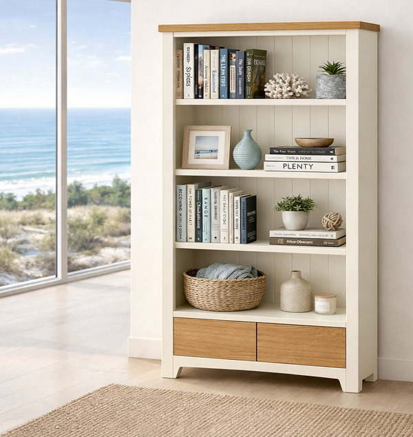 CLIPPERS (AUSSIE MADE) HIGHLINE BOOKCASE WITH 2 DRAWERS - ASSORTED COLOURS - STARTING FROM $899