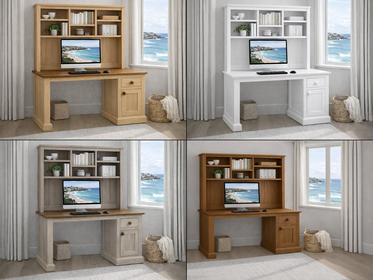 COASTAL (AUSSIE MADE) 1 DRAWER / 1 DOOR DESK + HUTCH (REVERSIBLE) - ASSORTED COLOURS - STARTING FROM $999