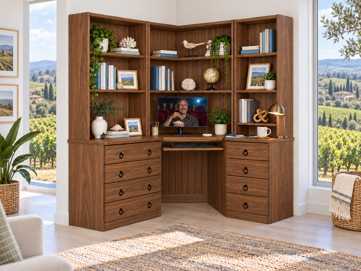 EDGEWORTH (AUSSIE MADE) 6 PIECE CORNER DESK & HUTCH COLLECTION - ASSORTED COLOURS - STARTING FROM $2599