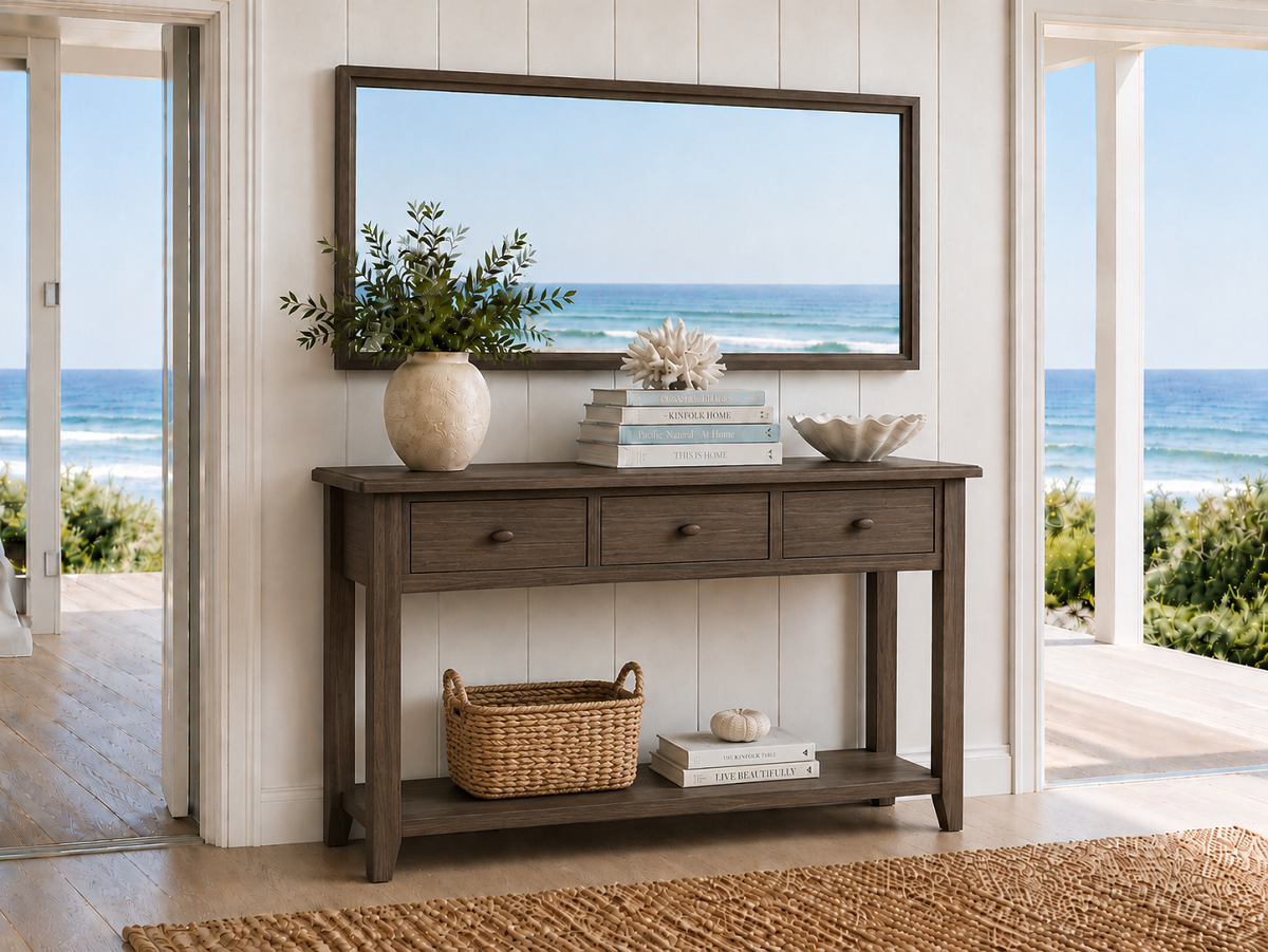 ELEGANCE (AUSSIE MADE) 2 or 3 DRAWER CONSOLE / HALL TABLE WITH MAGAZINE RACK COLLECTION - ASSORTED COLOURS - STARTING FROM $699