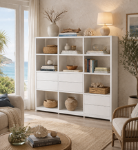 FRANGELICO THICK TOP (AUSSIE MADE) LOWLINE BOOKCASE  WITH PICTURE FRAMES DRAWERS COLLECTION - ASSORTED COLOURS - STARTING FROM $1999