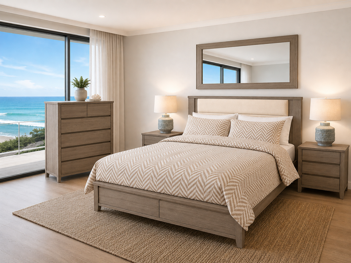 GLADYS (AUSSIE MADE) TIMBER AND FABRIC BEDROOM COLLECTION - ASSORTED FABRIC / COLOURS - STARTING FROM $1999