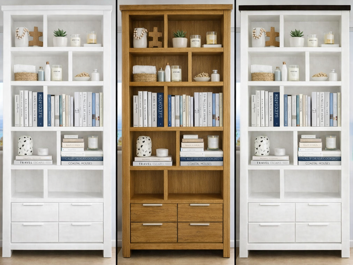 HOMESTEAD / ATHENS (AUSSIE MADE) HIGHLINE BOOKCASE WITH 4 DRAWERS COLLECTION - ASSORTED - STARTING FROM $1399