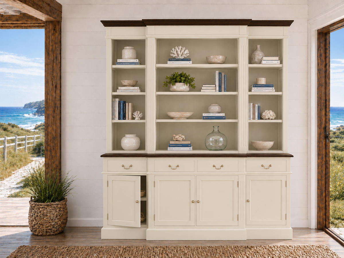 HAMPTONS (AUSSIE MADE) 4 DOOR / 4 DRAWER BUFFET AND HUTCH (DRESSER) COLLECTION - ASSORTED COLOURS - STARTING FROM $3499