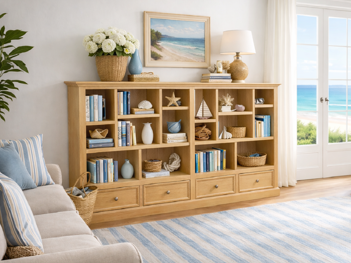 HERALDY (AUSSIE MADE) LOWLINE WITH 4 DRAWERS PICTURED FRAMED (3 SECTION) PIGEON PAIRED BOOKCASE COLLECTION - ASSORTED COLOURS - STARTING FROM $1499
