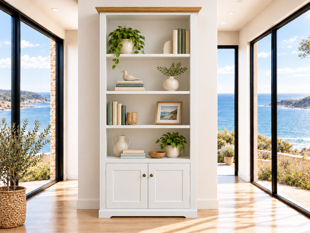 HESTIA (AUSSIE MADE) HIGHLINE BOOKCASE WITH 2 DOORS COLLECTION - ASSORTED COLOURS - STARTING FROM $799