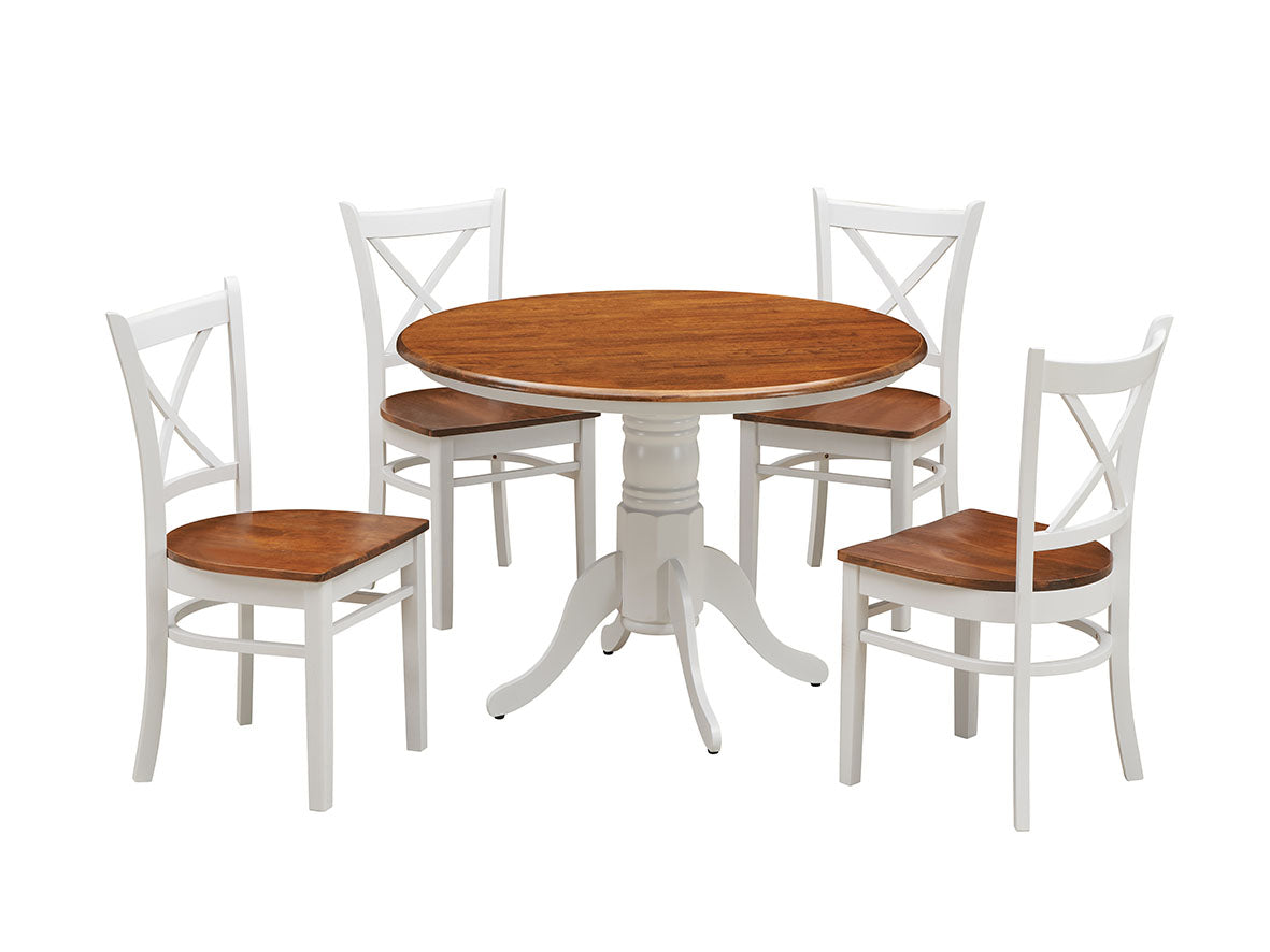 HOBART 5 PIECE ROUND DINING SETTING (1066D) - BURNISH OAK / WHITE