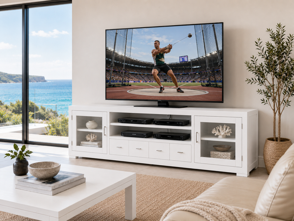 HOLLAND (AUSSIE MADE) 2 DOOR / 4 DRAWER LOWLINE TV UNIT COLLECTION - ASSORTED COLOURS - STARTING FROM $1499