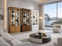 JOE (AUSSIE MADE) 4 DOOR HIGHLINE DISPLAY CABINET WITH GROOVE TOP WITH 4 DOORS / 2 GLASS SHELVES + MIRRORED BACK (HALF GLASS) COLLECTION - ASSORTED COLOURS - STARTING FROM $1899