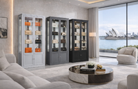 JOE (AUSSIE MADE) 4 DOOR HIGHLINE DISPLAY CABINET WITH GROOVE TOP WITH 4 DOORS / 2 GLASS SHELVES + MIRRORED BACK (HALF GLASS) COLLECTION - ASSORTED COLOURS - STARTING FROM $1899