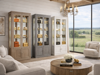 JOE (AUSSIE MADE) 4 DOOR HIGHLINE DISPLAY CABINET WITH GROOVE TOP WITH 4 DOORS / 2 GLASS SHELVES + MIRRORED BACK (HALF GLASS) COLLECTION - ASSORTED COLOURS - STARTING FROM $1899