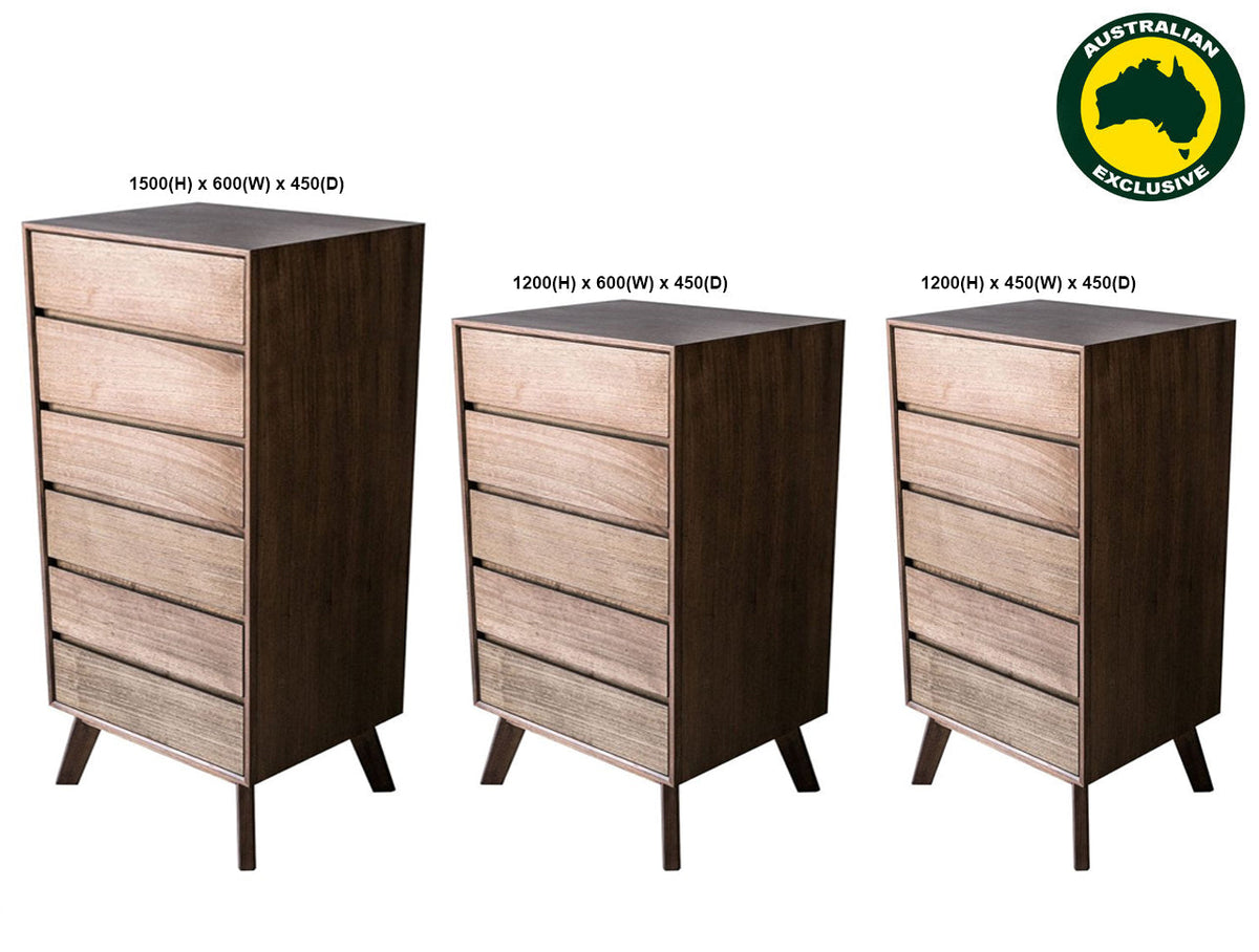 KOKO (AUSSIE MADE) TALLBOY COLLECTION - TASSIE OAK COMBINATION - ASSORTED STAINED COLOURS - STARTING FROM $1299