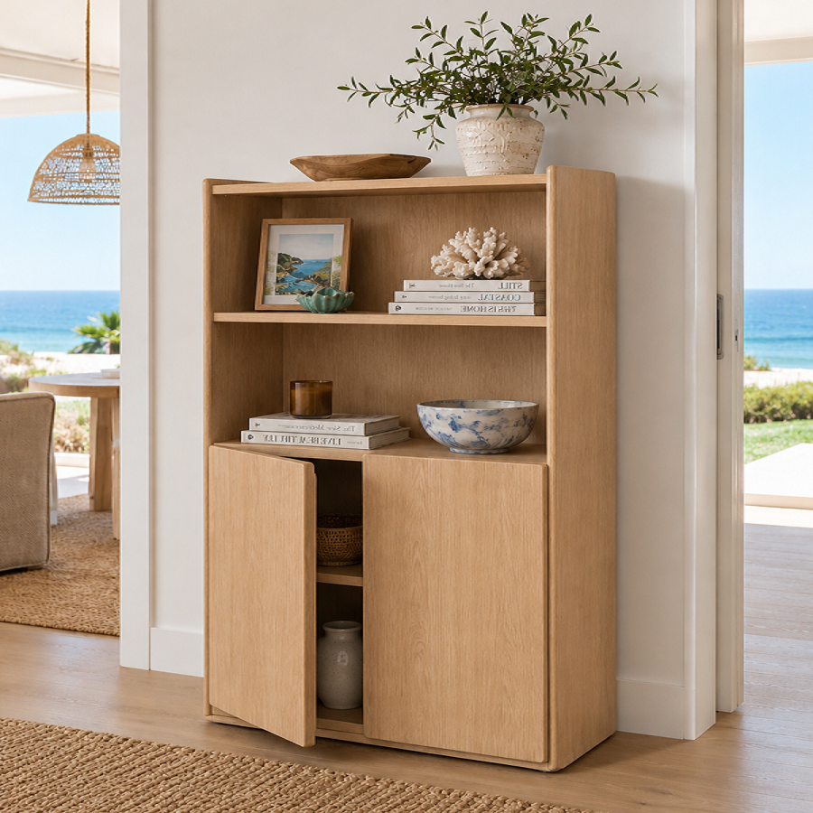 LEONIE (AUSSIE MADE) LOWLINE BOOKCASE WITH DOORS COLLECTION - ASSORTED COLOURS - STARTING FROM $1199