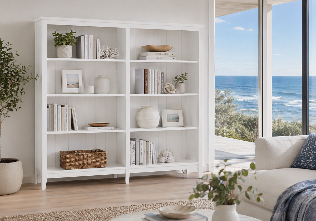 MANILLA (AUSSIE MADE) DOUBLE HIGHLINE BOOKCASE COLLECTION - ASSORTED COLOURS - STARTING FROM $1399