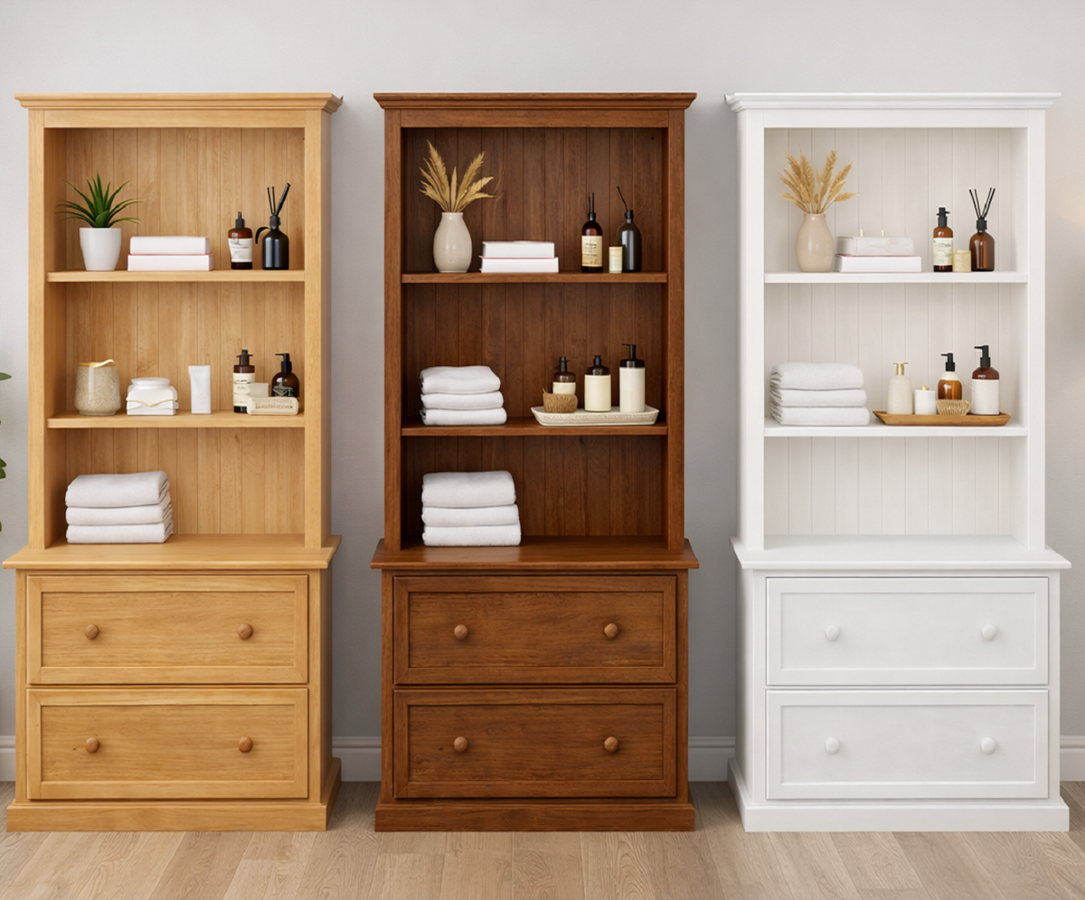 MELISSA (AUSSIE MADE) BOOKCASE COMBO WITH 2 DEEP FRAMED BLANKET DRAWER COLLECTION - ASSORTED COLOURS - STARTING FROM $699