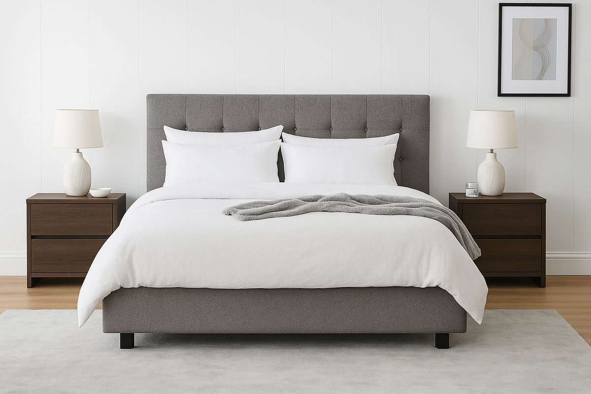 MERCER (AUSSIE MADE) UPHOLSTERED BEDROOM COLLECTION - ASSORTED FABRICS AND COLOURS - STARTING FROM $1499