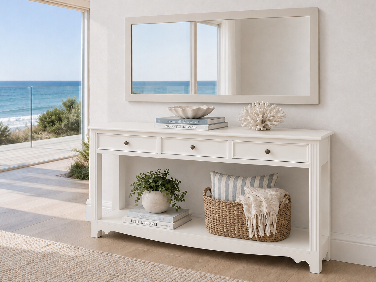 MOSMAN (AUSSIE MADE) HALL / CONSOLE TABLE with MAGAZINE RACK COLLECTION - ASSORTED COLOURS - STARTING FROM $799