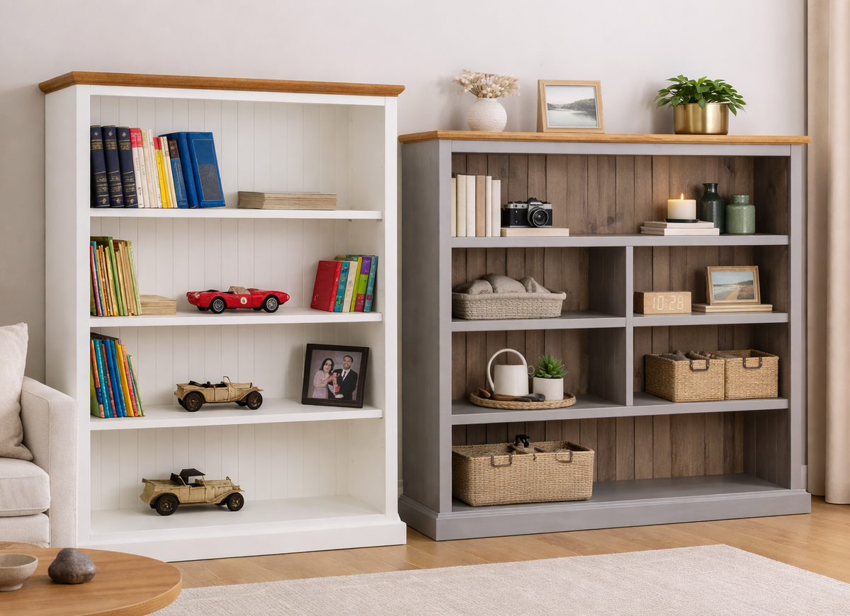 MUDGEE (AUSSIE MADE) LOWLINE WITH 40MM FACINGS BOOKCASE COLLECTION - ASSORTED COLOURS - STARTING FROM $299