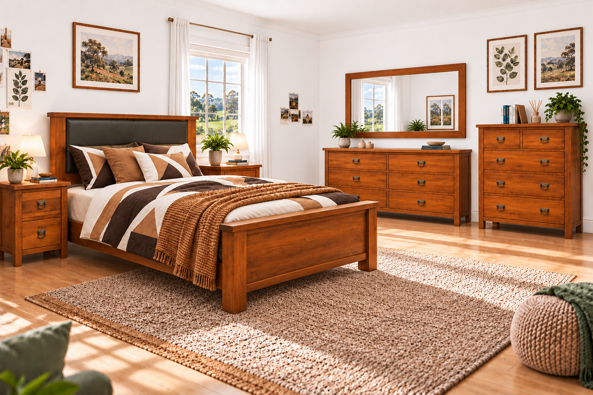 NAPIER (AUSSIE MADE) TIMBER AND FABRIC BEDROOM COLLECTION - ASSORTED FABRIC / COLOURS - STARTING FROM $1999