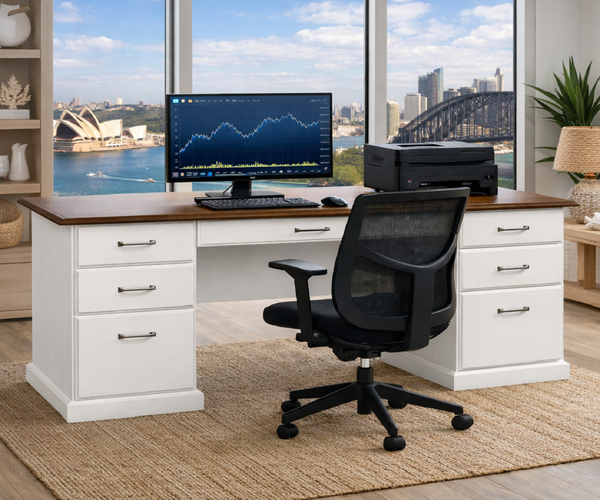 COLONIAL (AUSSIE MADE) 7 DRAWER DESK WITH FILING DRAWERS COLLECTION - ASSORTED COLOURS - STARTING FROM $2199