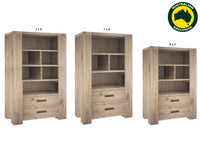OYSTER BAY (AUSSIE MADE) BOOKSHELF WITH 2 DRAWERS COLLECTION - ASSORTED STAINED COLOURS - STARTING FROM $1199