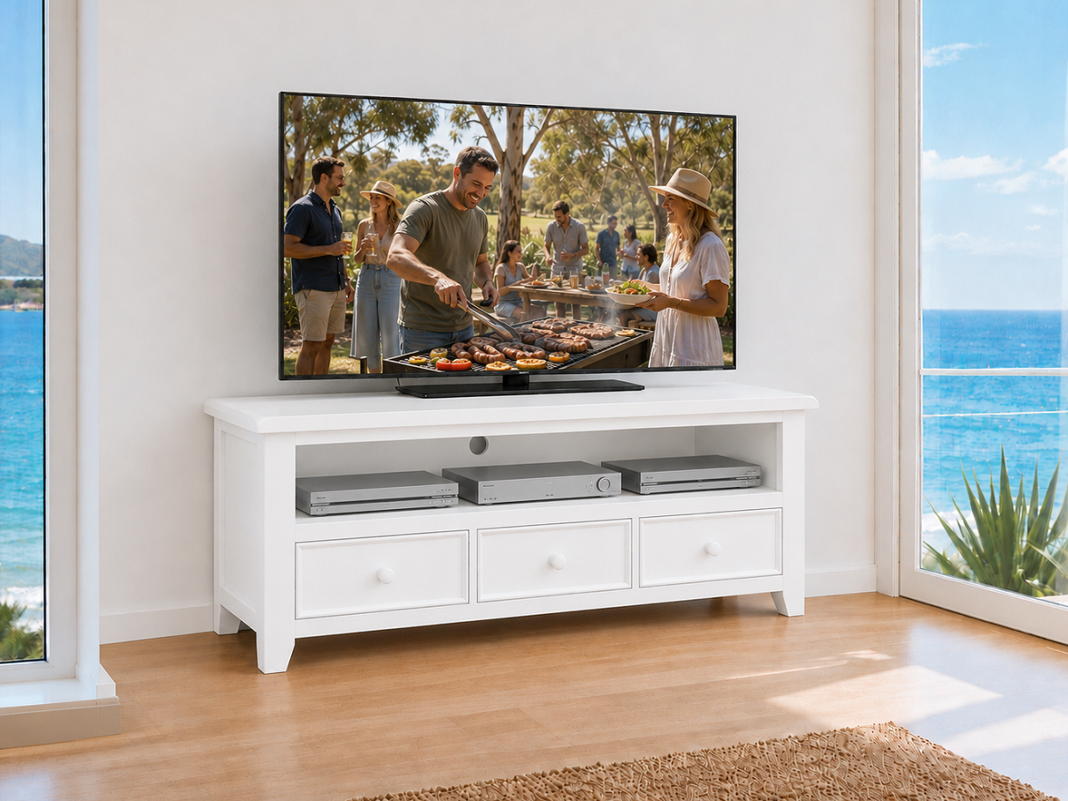 PINELANDS (AUSSIE MADE) 3 DRAWER LOWLINE TV ENTERTAINMENT UNIT COLLECTION - ASSORTED COLOURS - STARTING FROM $1199