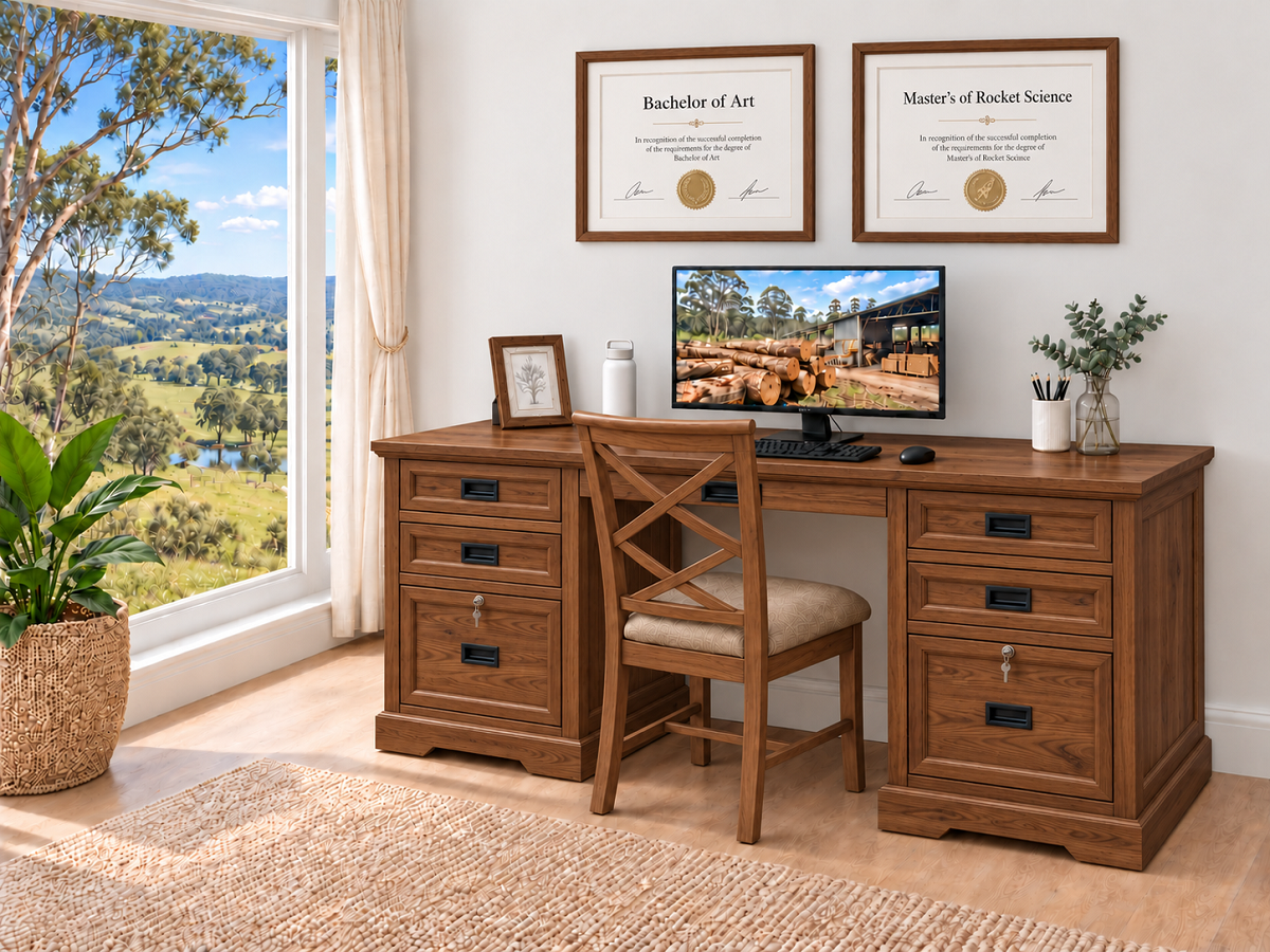 PROVIDORE (AUSSIE MADE) 7 DRAWER DESK WITH FILING DRAWERS COLLECTION - ASSORTED COLOURS - STARTING FROM $1999